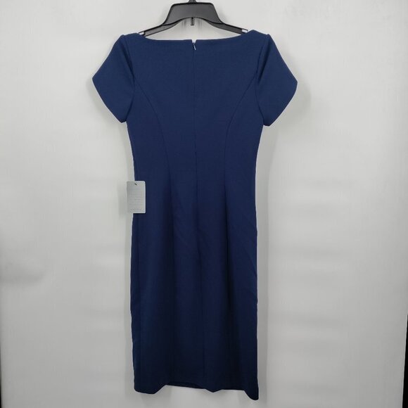 New JS Collections Tulip Sleeve V Neck Mini Structured Dress Size 2 Women Blue - Picture 10 of 16